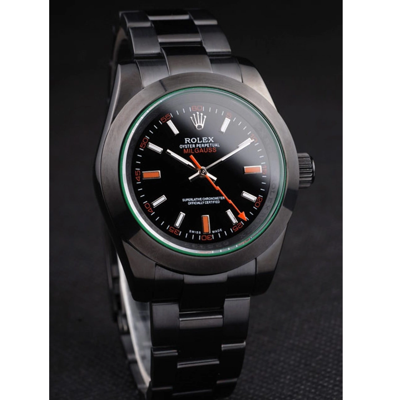 Aaa replica watch Saphire Black Tinted Green Pro-Hunter Dial Rolex Milgauss 0607
